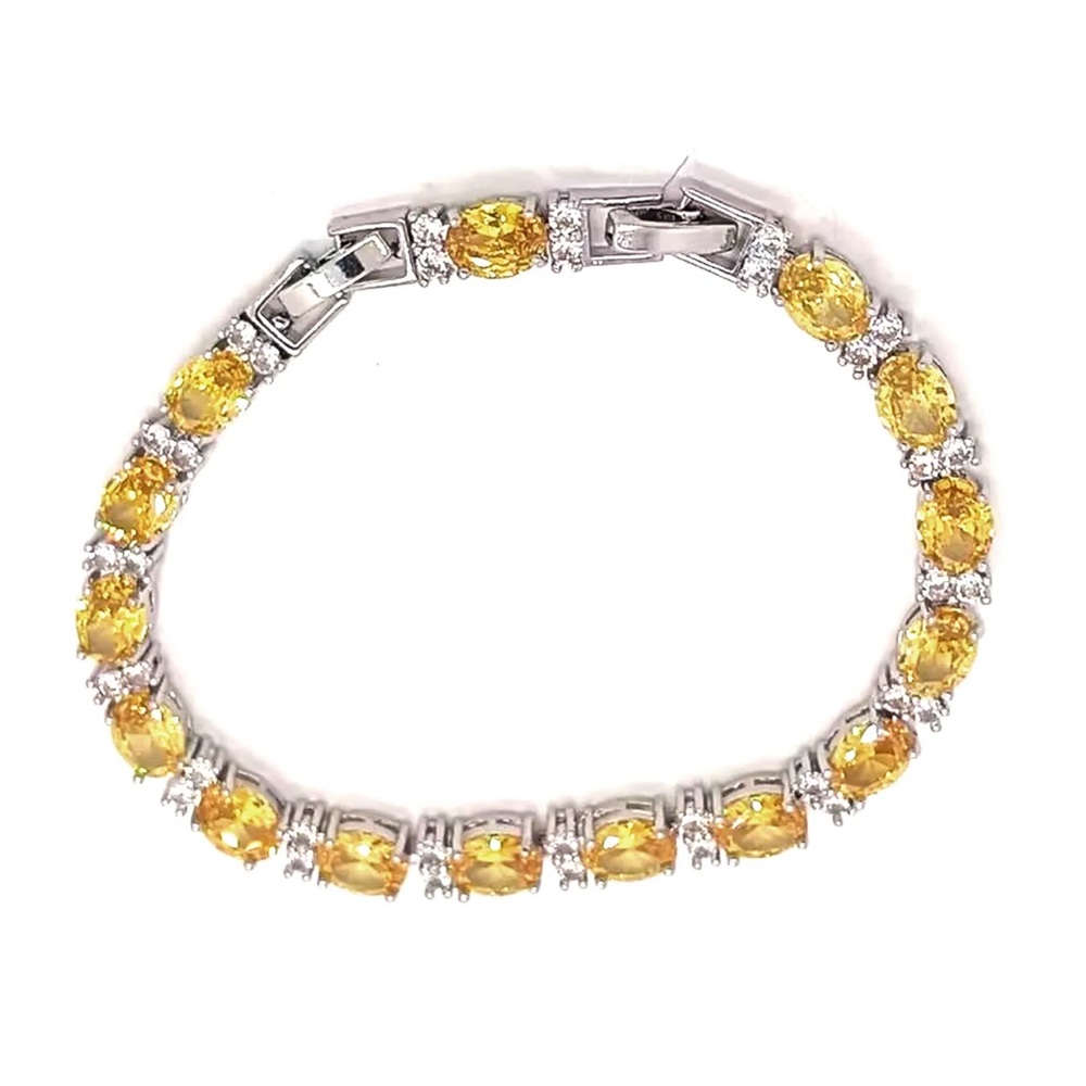 925 Sterling Silver Citrine Yellow Tennis Bracelet - Picture 4 of 9